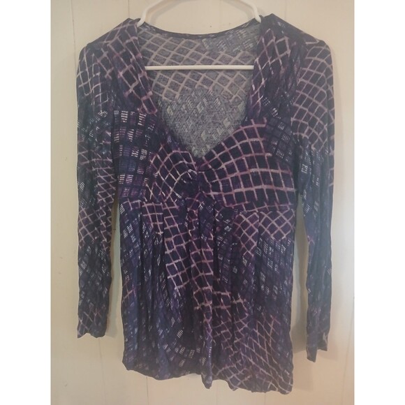 Tops - Y2K V-Neck Babydoll Long Sleeve Blouse Purple Tie Dye Whimsigoth Fairy